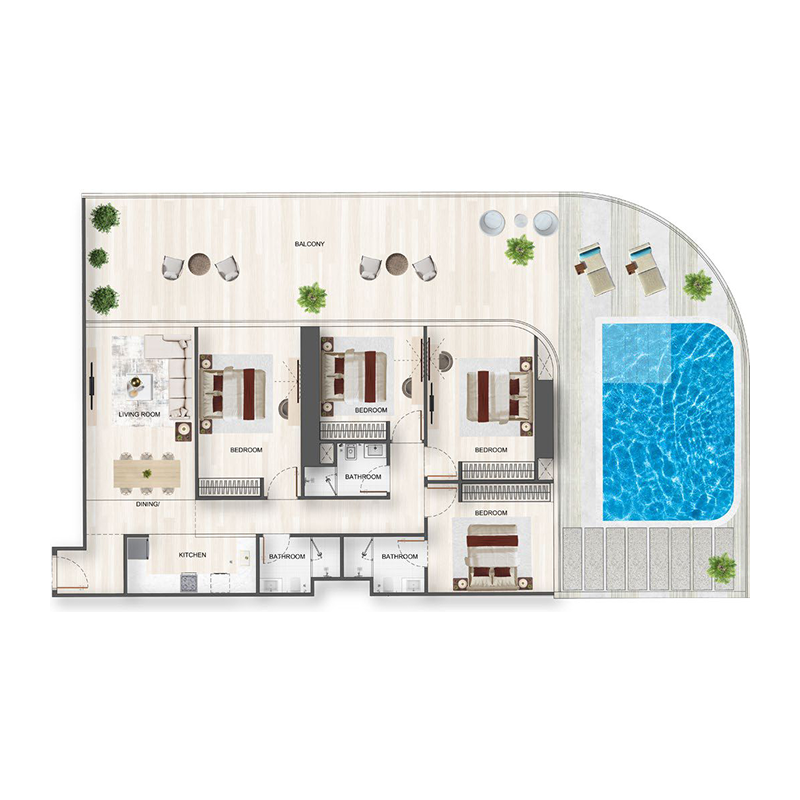 4 bedroom + pool Apartments -  Binghatti Flare