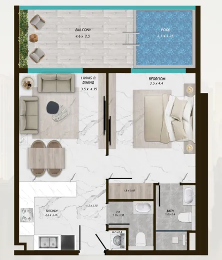 1.0 bedroom apartments -  Samana Parkville
