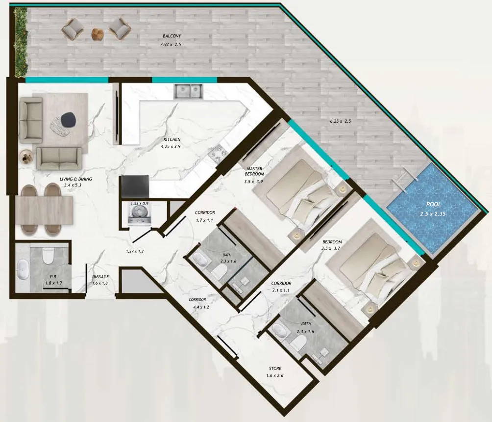 2.0 bedrooms apartments -  Samana Parkville