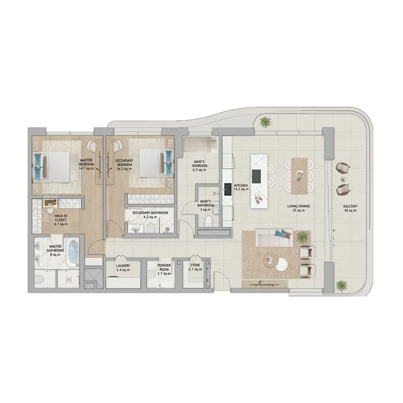 2.5 bedrooms apartments -  Fahid Beach Terraces