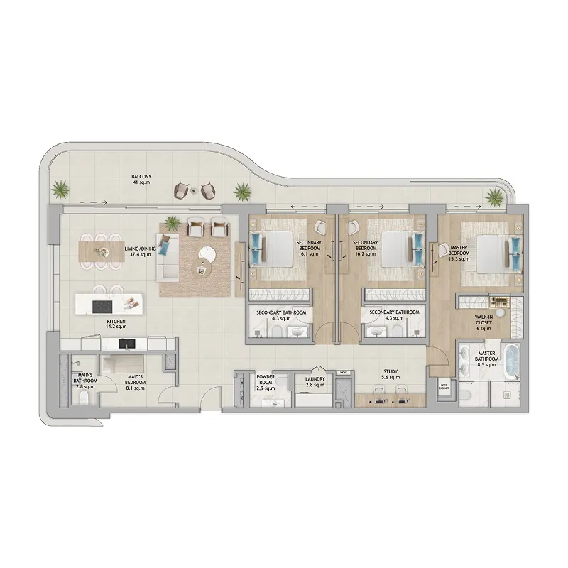 3.5 bedrooms apartments -  Fahid Beach Terraces