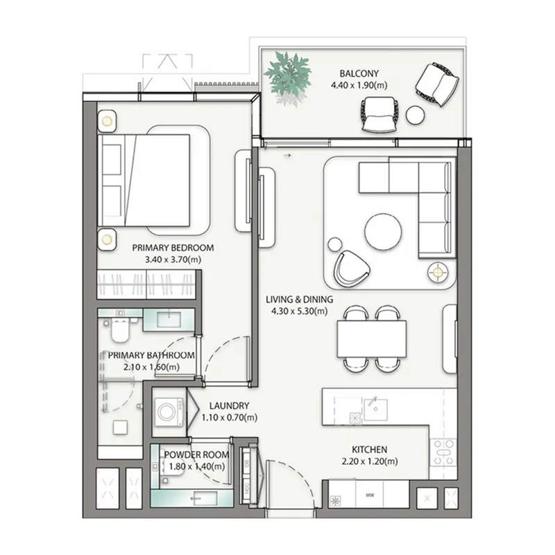 1.0 bedroom apartments -  Palm Central Private Residences